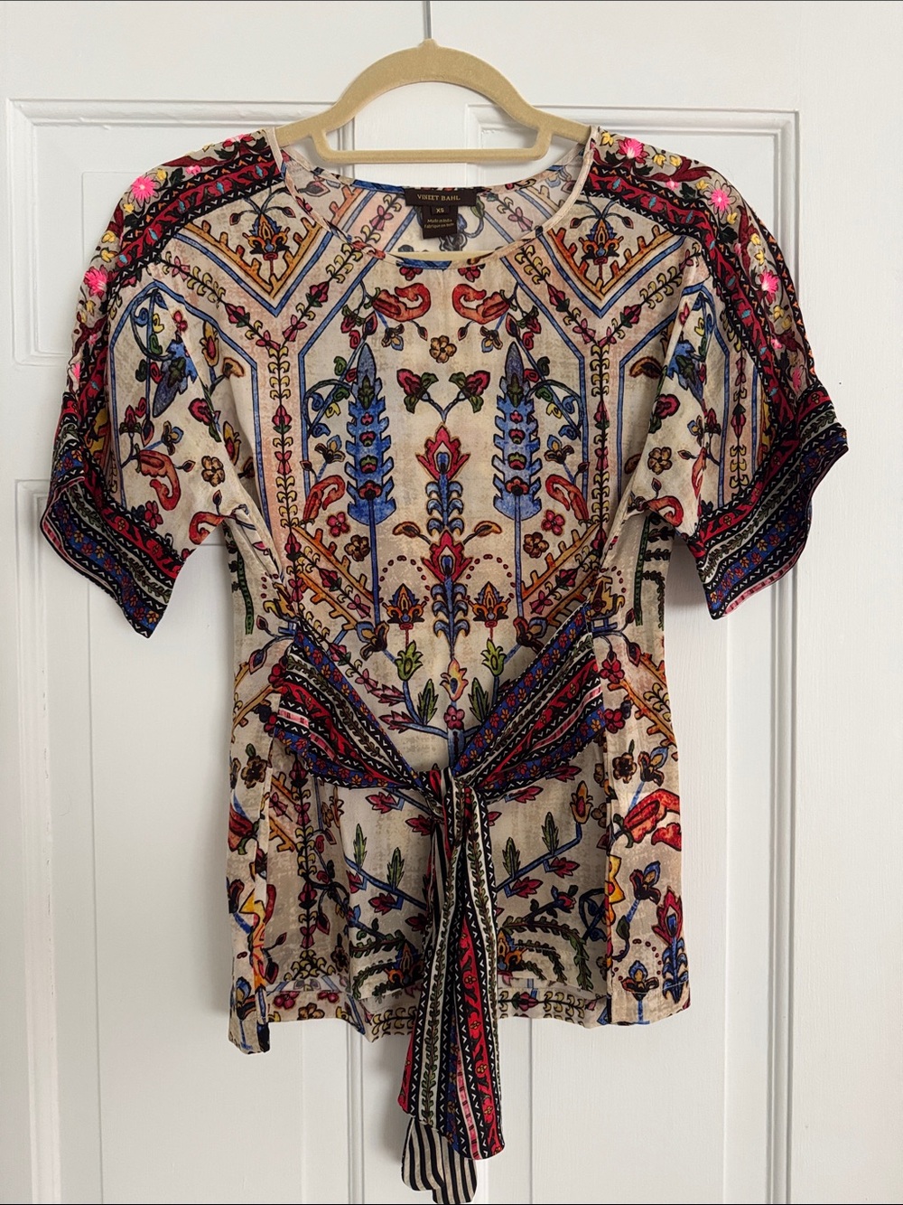 Vineet Bahl at Anthropologie Floral Boho Tie-Waist Top - Multicolor